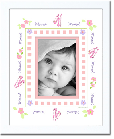 Ballet Shoes Flowers Pink Photo Frame Picture Decorative Nursery Decor Newborn Art Perfect Gift Name Border or Monogrammed Customized Special